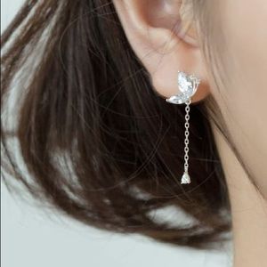 925 Sterling Silver CZ Butterfly Tassel Earrings